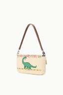 TIMMY convertible shoulder bag, cream with green dinosaur graphic and short straps