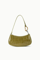 Olive croc-embossed shoulder hobo bag with top handles