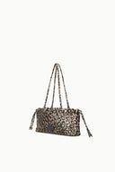 Elodie shoulder bag with leopard print body and gathered top with drawstring ties