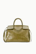 Maude carryall handbag in martini green croc-embossed leather with top handles