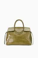 Maude carryall handbag, martini green croc-embossed finish, curved top handles