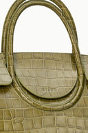 Maude carryall handle and front flap, martini green croc-embossed leather