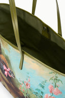 Large tote bag interior view with olive lining and side pocket