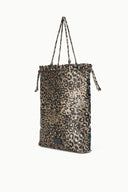 Leopard-print tote bag with gathered top and two shoulder handles