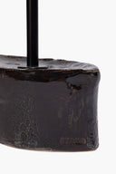 Ceramic table lamp black glazed ceramic base with embossed marks and black pole