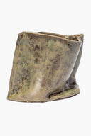 Ceramic vase with snake-skin glaze, olive-green and dark brown, flared rim