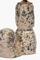 Ceramic table lamp with speckle-glaze ceramic body and brass neck