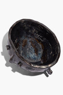 Large Henry bowl in dark glaze, sculpted rim and side knobs; inner blue sheen visible.