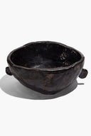 Large Henry bowl in dark glaze with sculpted rim and two side knobs; round interior.