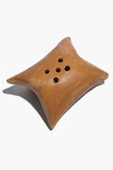 Mustard glaze ceramic ikebana vase with four small holes on top