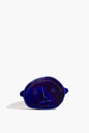 HENRY ceramic large dog bowl, glossy blue with face motif and curved side handles