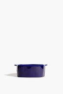 HENRY ceramic large dog bowl in glossy blue, open top with short side handles