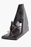 Molasses-glaze ceramic pyramid incense holder, open center for incense stick
