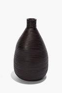 Wrapped vase in dark espresso brown with ribbed texture and narrow neck