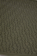 Moss green leather placemat with woven crosshatch texture, close-up