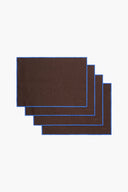 Set of 4 linen placemats in dark brown with blue stitched border