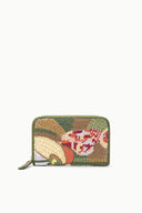 Beaded fruit zip wallet, dark green with watermelon and multicolor beaded pattern