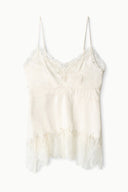 Ivory silk camisole top with lace trim and spaghetti straps