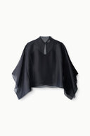 FIA black sheer blouse top with cape sleeves and V-neck front