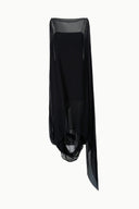 Black sheer draped long dress with asymmetrical hem