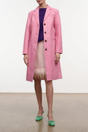 WYATT leather coat in wild rose pink, notched lapel, button front, flap pockets