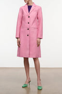 WYATT leather coat in wild rose pink, single-breasted with notched lapels and flap pockets