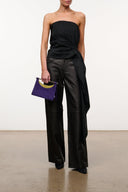 Black strapless bandeau top with ruched drape and side tie detail