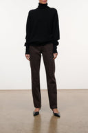 Black cashmere turtleneck sweater, loose long sleeves and high neck