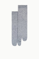 Tabi socks pair in heather gray with split toe design and ribbed crew cuff