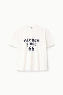 Cream short-sleeve tee with navy 'MEMBER SINCE '66' front graphic
