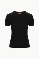 Black crew-neck short-sleeve cashmere tee, slim fit