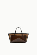 Mini tote bag, espresso brown clear body with black top handles