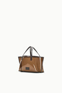 Mini tote bag with front panel detail, espresso brown clear body and black handles