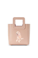 Blush mini Shirley leather bag with top handle cutout and appliqued dog
