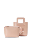 Blush mini leather bag with matching pouch and appliqued dog motif