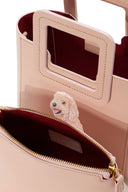 Custom Mini Shirley leather bag in blush with pet portrait and zip pouch