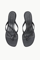Black leather kitten-heel thong sandals with crisscross ankle strap