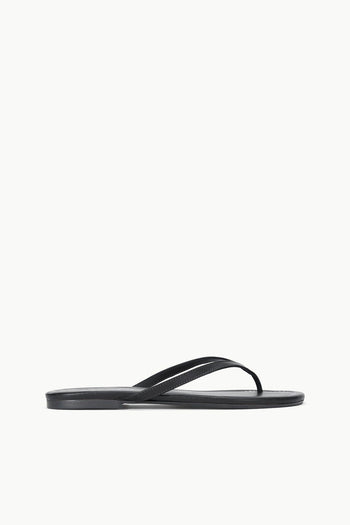 Black thong sandals with slim straps and cushioned footbed
