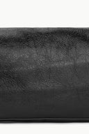 Black leather handbag panel with embossed crackle texture