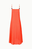 Orange-red sleeveless maxi cover-up dress with thin straps and straight hem