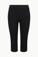 Black cropped straight-leg pants with flat waistband