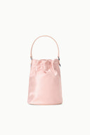 Blush mini shoulder bag with gathered front panel and thin top handles