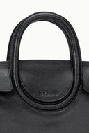 Black Maude mini carryall bag with round top handle and central logo plaque