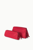 Red two-pouch set with zip tops and bow-tie details