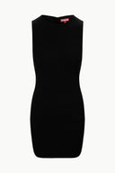 MERCER black sleeveless mini dress, crew neck and straight body silhouette