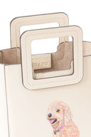 Cream mini Shirley leather bag with square handle cutout and dog illustration
