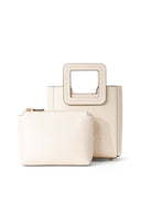Cream mini Shirley leather bag with front flap pocket and gold hardware