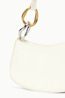 Off-white hobo bag strap with gold ring and metal clasp detail near the opening.