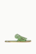 Green leaf-pattern slide sandal with tan rubber sole