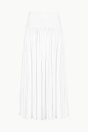 White tiered midi skirt with elastic waistband